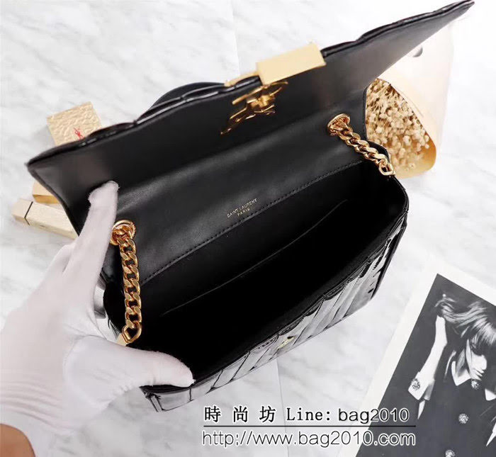 YSL聖羅蘭 新款 LARGE VICKY BAG 黑色漆皮小牛皮 鏈條斜挎包 532595 YAS1321